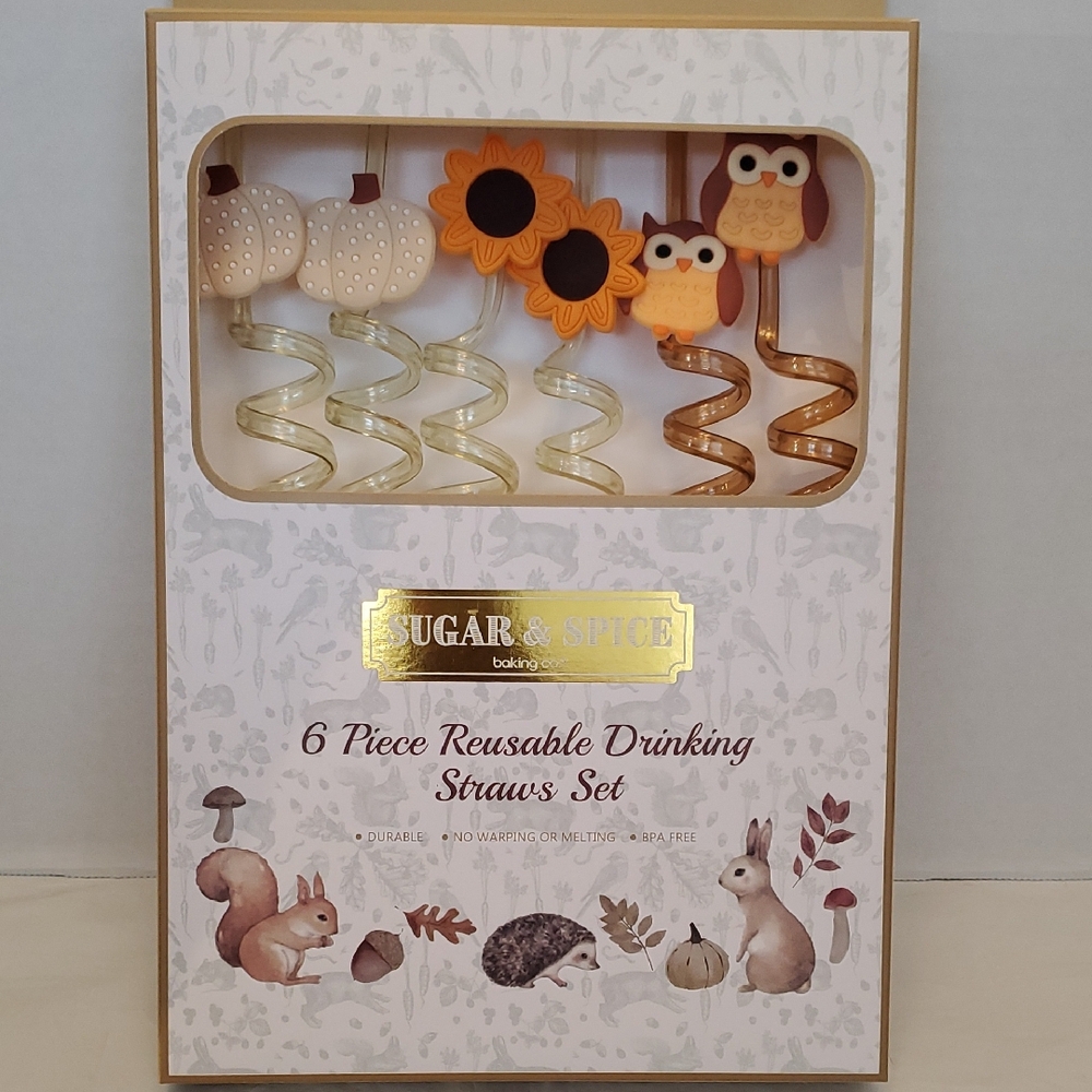 Sugar & Spice 6 Piece Reusable Drinking Straws Set - Gold and Cream